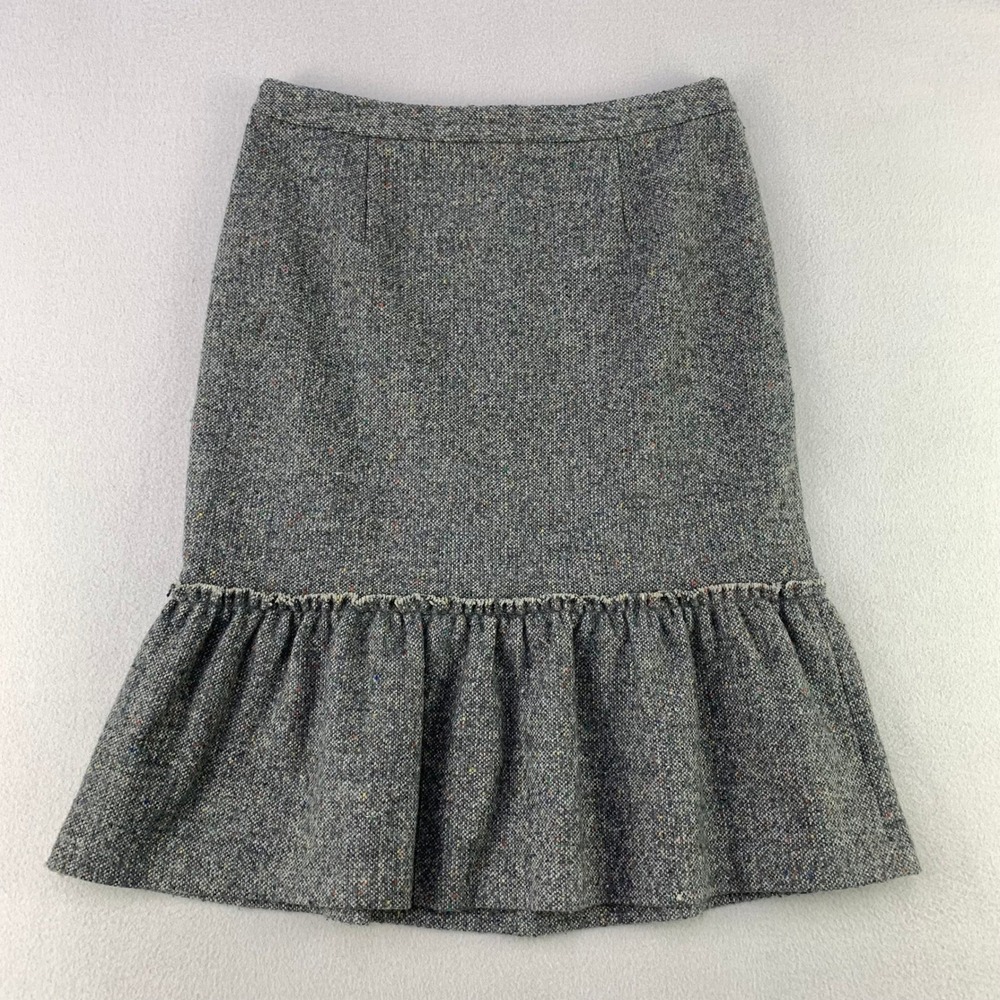 Halogen Tweed Ruffle Hem Skirt Women 10 Gray Wool Office Professional Career